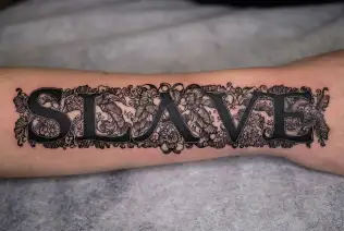 "Slave"  "sissy" "slave" "lace" "hyperfeminine" tattoo design idea