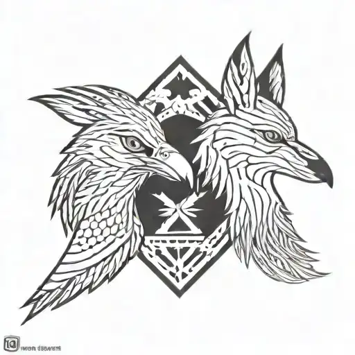 raven and fox faceing away from each other  with 67th Air Force patch  tattoo design idea