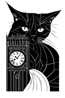 cat and father clock tower tattoo design idea