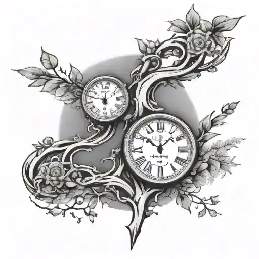 A branching path or a fork in the road symbolizes diverging choices.A clock or hourglass, with some areas breaking apar tattoo design idea