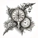 A branching path or a fork in the road symbolizes diverging choices.A clock or hourglass, with some areas breaking apar tattoo design idea