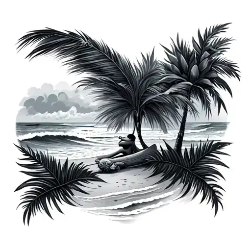 beach theme arm sleeve tattoo design idea