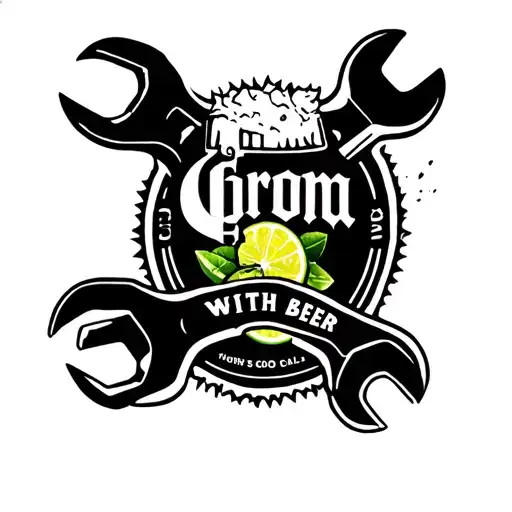 wrench, corona beer and lime with salt tattoo design idea
