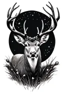  hunting background with fallow deer and a 223 rifle with scope on a star lit night black and white tattoo design idea