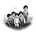 sapa rice fields complementing with 5 children  tattoo design idea