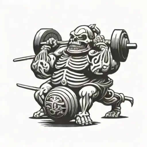 skeleton sumo deadlifting tattoo design idea