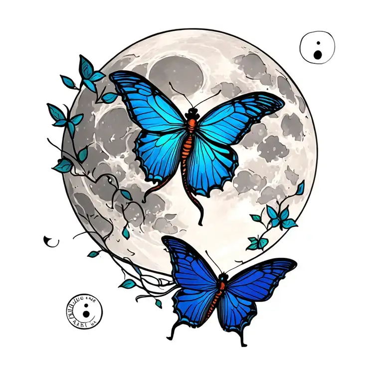 lunar moth infront of moon with semicolon butterfly tattoo design idea