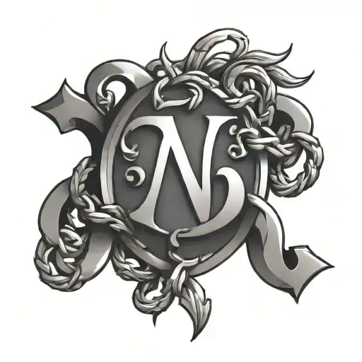 3d chain with initials N V A tattoo design idea
