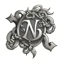 3d chain with initials N V A tattoo design idea