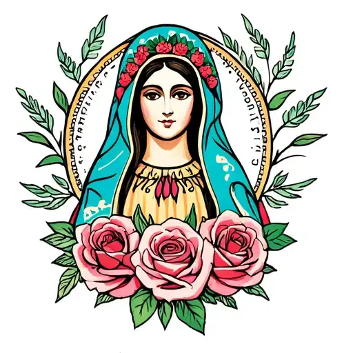 our lady of Guadalupe Mexican with roses tattoo design idea