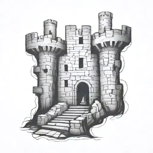 ruined castle tattoo design idea