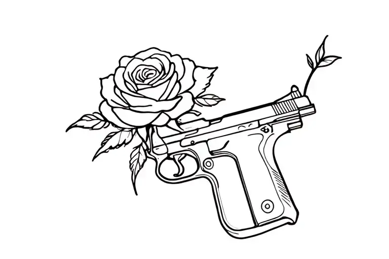 pistol and rose tattoo design idea
