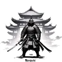 samurai standing in front of a temple with the sentence nanakorobi yaoki  tattoo design idea