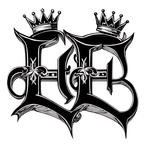 A black and white H, S, E and P all with crowns over the top of them with an empty space in the middle of them tattoo design idea
