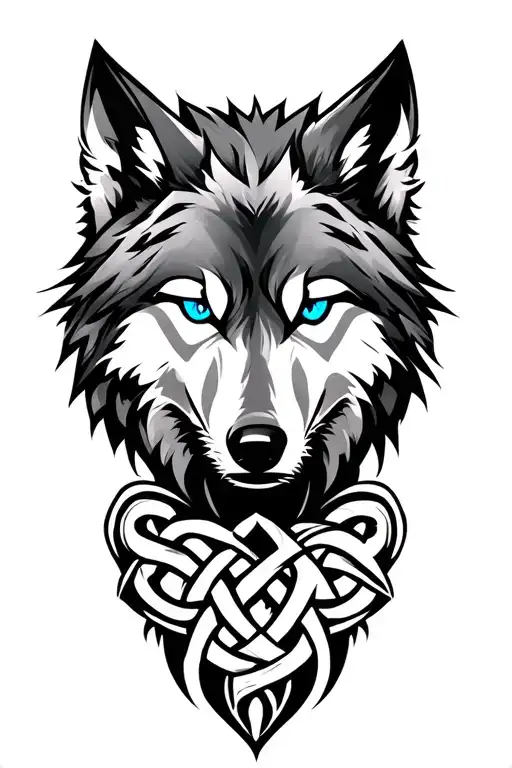 wolf with blue eyes on armor tattoo design featuring Celtic trinity knot  tattoo design idea