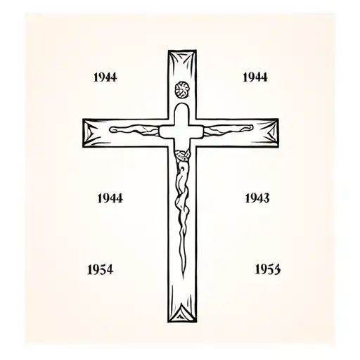 A Christian cross with the 4 years of birth: 1944, 1943, 1953, 1954 which forms the lines of the cross tattoo design idea