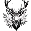 deer head flowers intertwined tattoo design idea