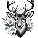 deer head flowers intertwined tattoo design idea