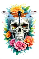 skull and dragonfly  tattoo design idea