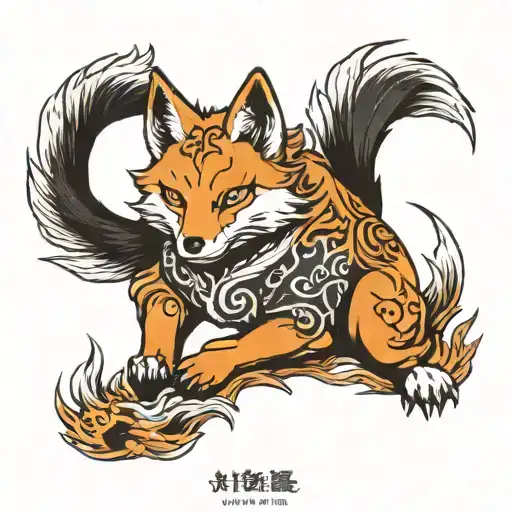 Nine tailed fox kitsune fox tattoo design idea