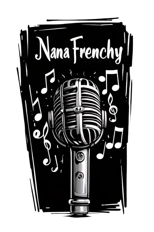 "Nana Frenchy" microphone with music notes coming out  tattoo design idea