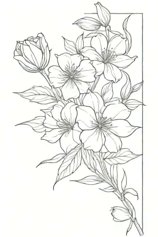 bunch of flowers-aster, morning glory, tulips, leaves- tied with a small bow tattoo design idea