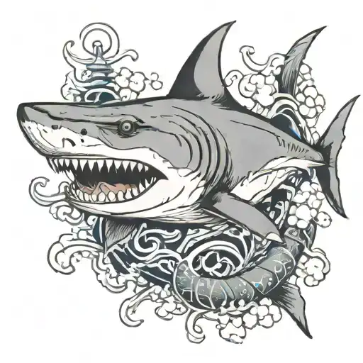 shark with anchor tattoo design idea