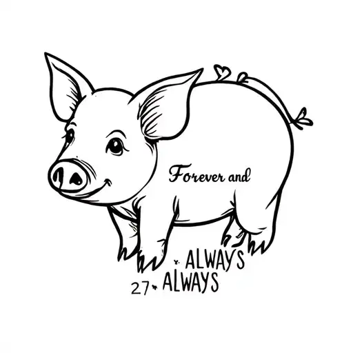 piglet with text 'Forever and Always 27' 39 9" N tattoo design idea