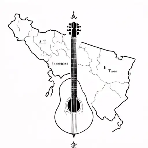 oud instrumental and map of palestine tattoo design idea