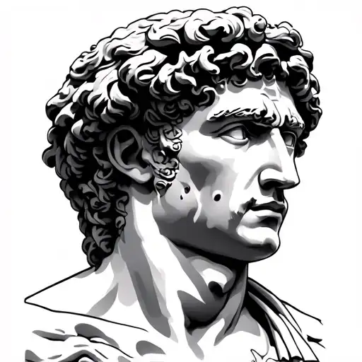 The tattoo has the main subject Julius Caesar in the foreground, depicted with a fair expression and determinat tattoo design idea