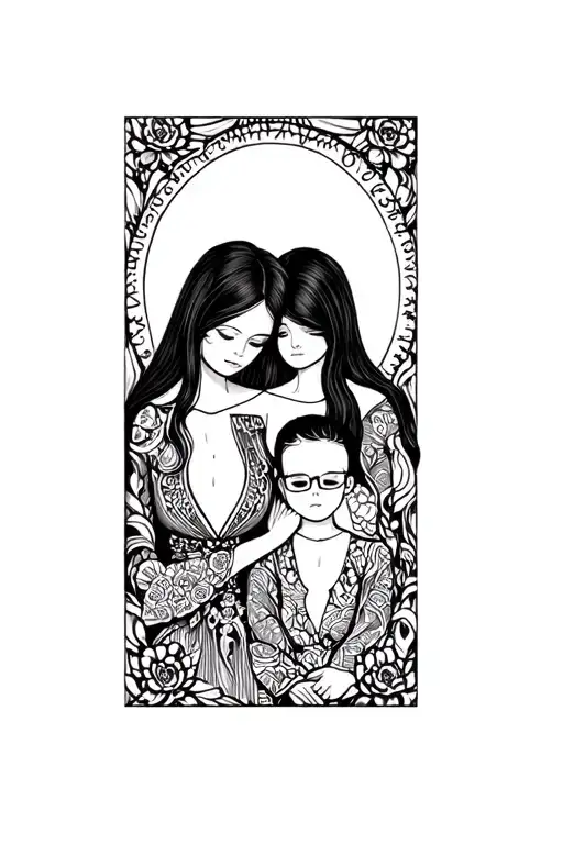 mom daughter and son tattoo design idea