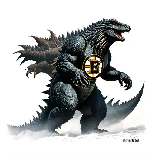 Godzilla with Boston bruins logo tattoo design idea