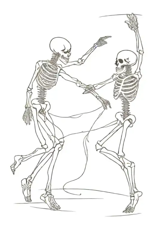 a woman and a male skeleton dancing together tattoo design idea