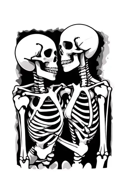 skeleton couple staring at each other tattoo design idea