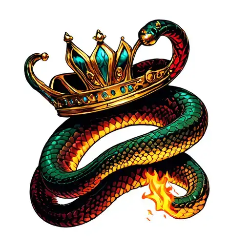 Crown, cap the jester, 21st century, snake, dollar is on fire tattoo design idea