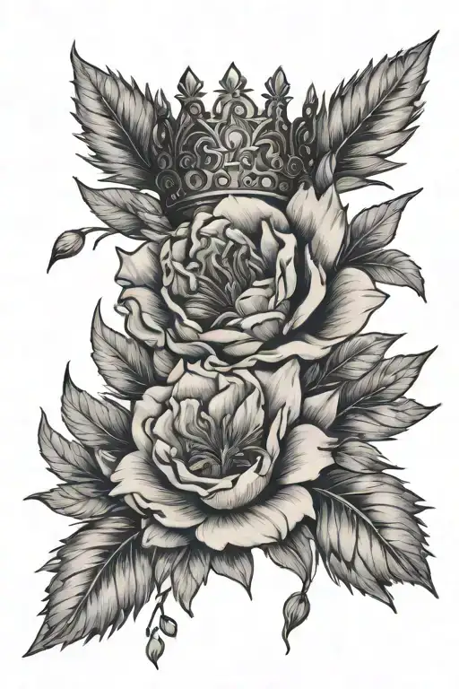 heather flower and crown tattoo design idea