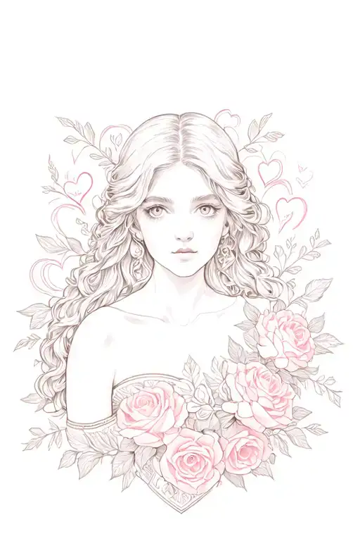 pretty baroque girly tattoo with baroque flowers in the background of medieval hearts and roses tattoo design idea