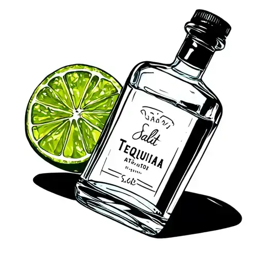 salt, lime, tequila bottle and small tattoo design idea