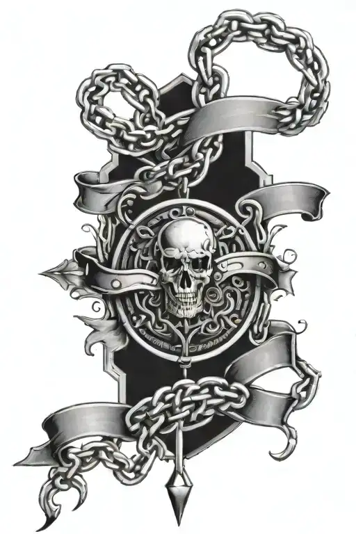 a banner in the ground tied with a chain tattoo design idea