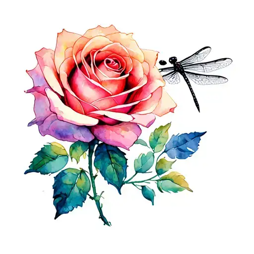 rose and dragonfly tattoo design idea