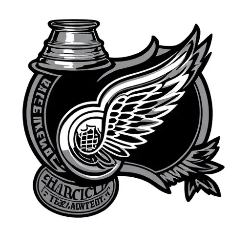 Detroit red wings logo embeed in stanley cup surrounded tattoo design idea