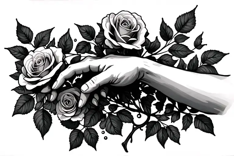 Vines with roses stretching in a natural line from the knuckle in the thumb, around the forearm and connecting to elbow tattoo design idea