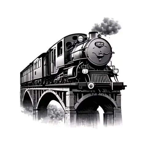 train across bridge spanning across tattoo design idea