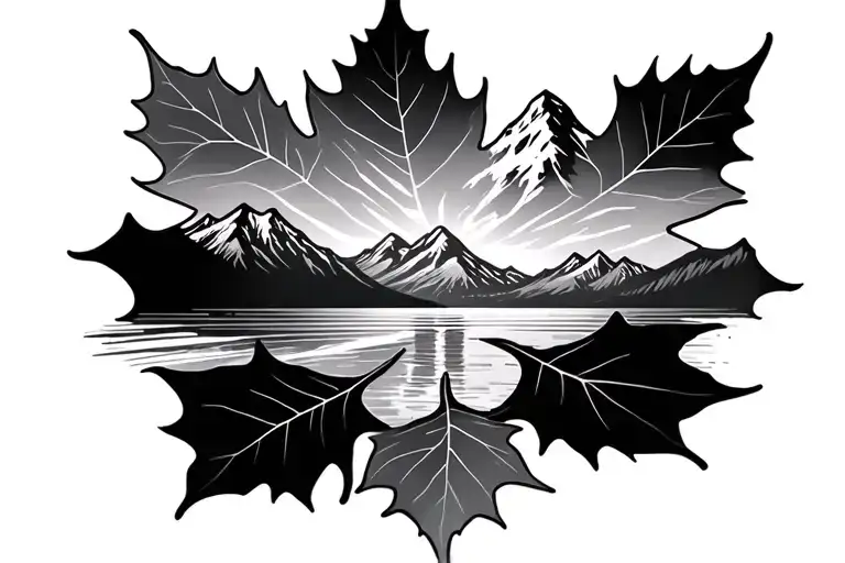 Aspen leave with mountain and beach theme inside tattoo design idea