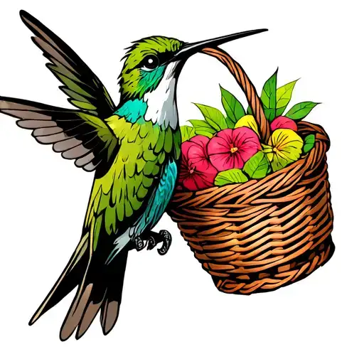 Colibri and a basket tattoo design idea