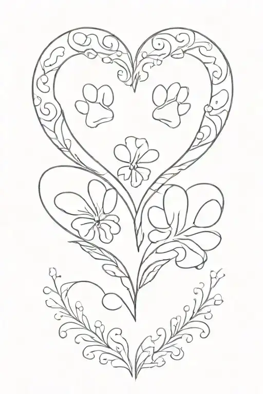 two paw prints inside heart tattoo design idea