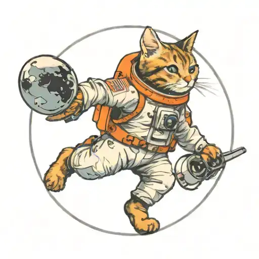 cat astronaut on the moon tattoo design idea