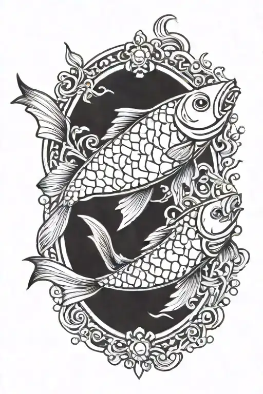 rosary in the shape of a 2d fish tattoo design idea