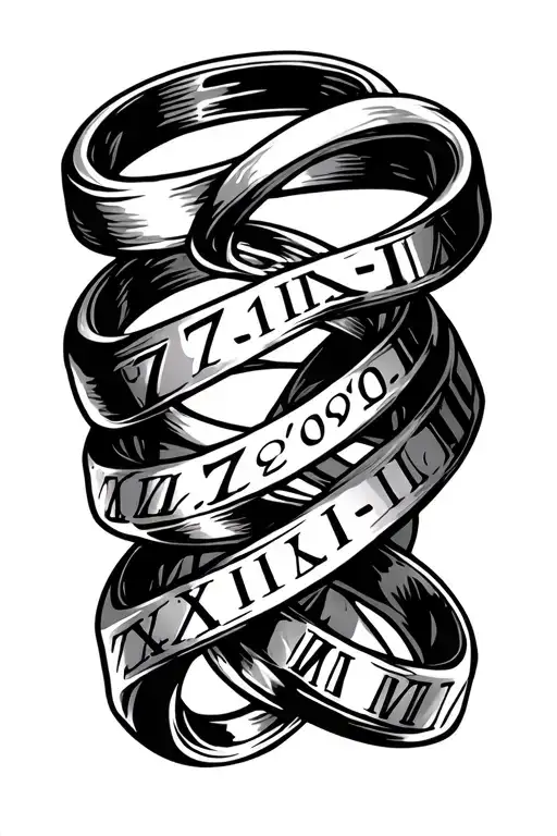 Roman numeral 7-21-2020 with wedding bands in background tattoo design idea