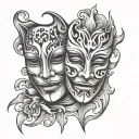 drama mask split  by hand tattoo design idea